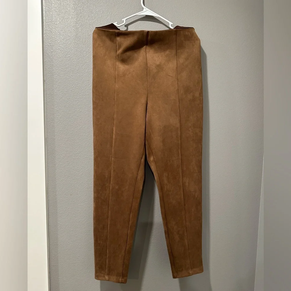 ANN TAYLOR LOFT Stitched Faux Suede Trousers, Size XL, Brown
